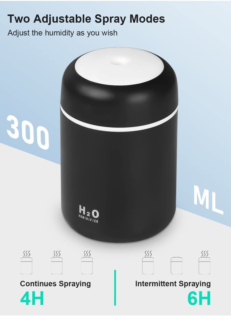 H2O Colorful Cool Mini Humidifier USB Personal Desktop Humidifier for Car Office Room Bedroom Auto Shut-Off 2 Mist Modes Super Quiet (Black)  - Image 3