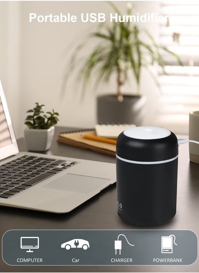 H2O Colorful Cool Mini Humidifier USB Personal Desktop Humidifier for Car Office Room Bedroom Auto Shut-Off 2 Mist Modes Super Quiet (Black)  - Image 5