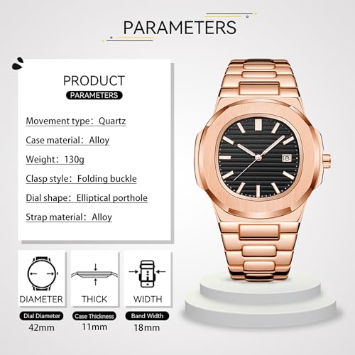 BARAMON Wrist Watches for Men, Nautilus Stainless Steel Quartz Movement Date Luxury Style Men's Luminous Hands Casual Business Watches - Image 2