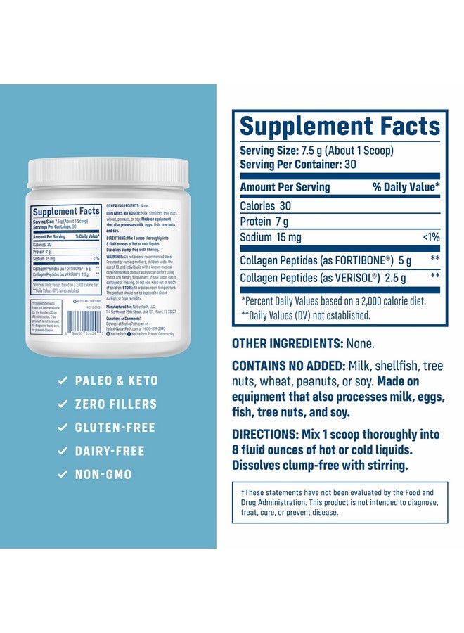 NativePath Bone Health Collagen Peptides, Type 1 & 3, with Fortibone and Verisol, 7.9 Ounce, 30 Servings - Image 2