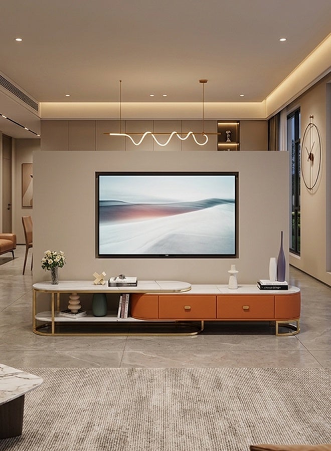 NKX Modern Living room New Walnut color Luxury TV cabinet With Four Drawers Combination light Luxury simple rock 260cm White Gold Orange - Image 1