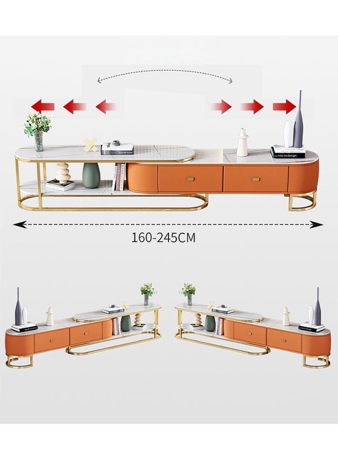 NKX Modern Living room New Walnut color Luxury TV cabinet With Four Drawers Combination light Luxury simple rock 260cm White Gold Orange - Image 3