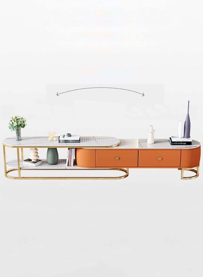 NKX Modern Living room New Walnut color Luxury TV cabinet With Four Drawers Combination light Luxury simple rock 260cm White Gold Orange - Image 2