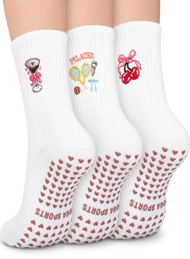 BLONGW Pilates Socks for Women, Cute Non-Slip Grip Crew Socks for Yoga, Barre, Hospital, Barefoot Workout, Assorted 02, S-M - Image 1
