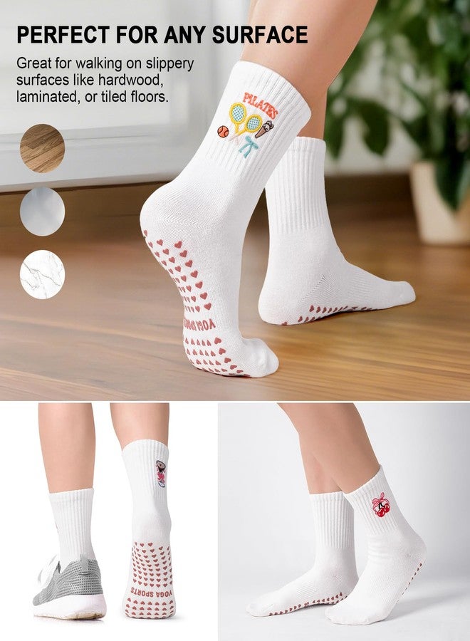 BLONGW Pilates Socks for Women, Cute Non-Slip Grip Crew Socks for Yoga, Barre, Hospital, Barefoot Workout, Assorted 02, S-M - Image 4