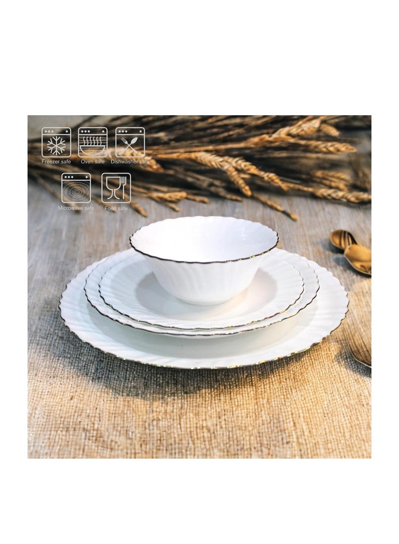 Houzi 12 Pcs Gold line Opal ware Dinner ser 4 Dinner set 4 Dessert plate 4 Bowl Dishwasher Microwave safe - Image 5