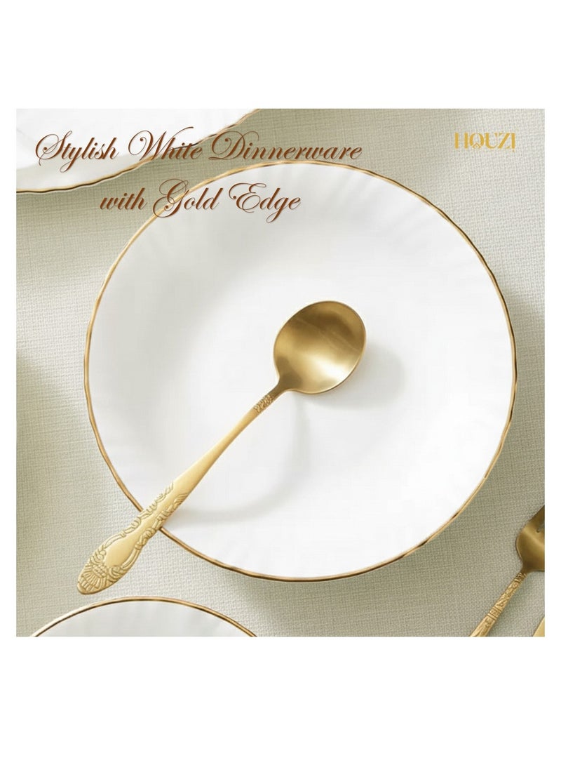 Houzi 12 Pcs Gold line Opal ware Dinner ser 4 Dinner set 4 Dessert plate 4 Bowl Dishwasher Microwave safe - Image 3