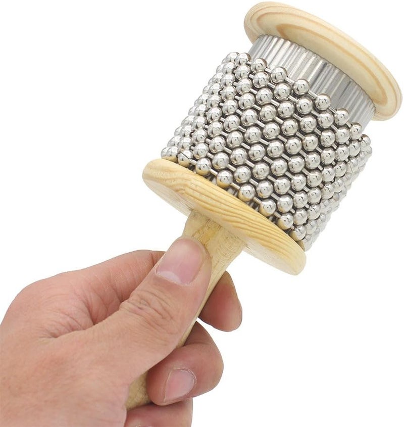 Mowind Wooden Cabasa Pop Hand Shaker Percussion Instrument with Metal Beads Small Size - Image 1