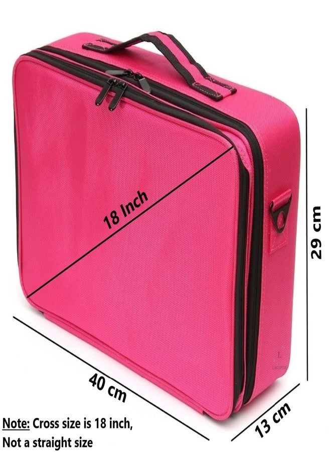 SHAMAX® Professional Makeup Organizer Bag for Women, Large Capacity Travel Cosmetic Case with Adjustable Dividers, Brush Holders & Shoulder Strap- Waterproof PU Leather Makeup Storage Bag (Pink) - Image 3