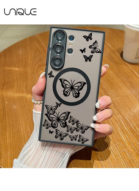 Compatible with Galaxy S24 Ultra Case, Black Butterfly Case, MagSafe Case, PC Case - Sleek and Minimalist Phone Case - TPU Drop Protection