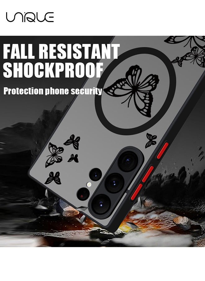 Unique - Compatible with Galaxy S24 Ultra Case, Black Butterfly Case, MagSafe Case, PC Case - Sleek and Minimalist Phone Case - TPU Drop Protection - Image 1