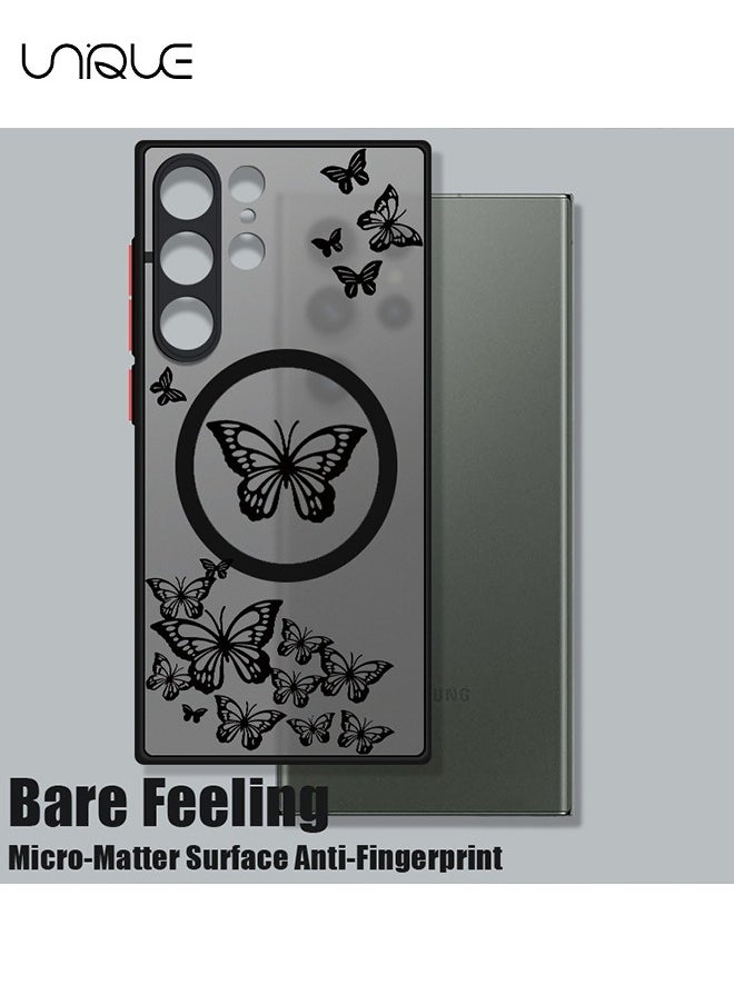 Unique - Compatible with Galaxy S24 Ultra Case, Black Butterfly Case, MagSafe Case, PC Case - Sleek and Minimalist Phone Case - TPU Drop Protection - Image 1