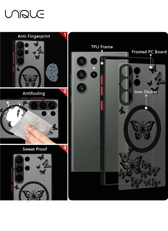 Unique - Compatible with Galaxy S24 Ultra Case, Black Butterfly Case, MagSafe Case, PC Case - Sleek and Minimalist Phone Case - TPU Drop Protection - Image 1