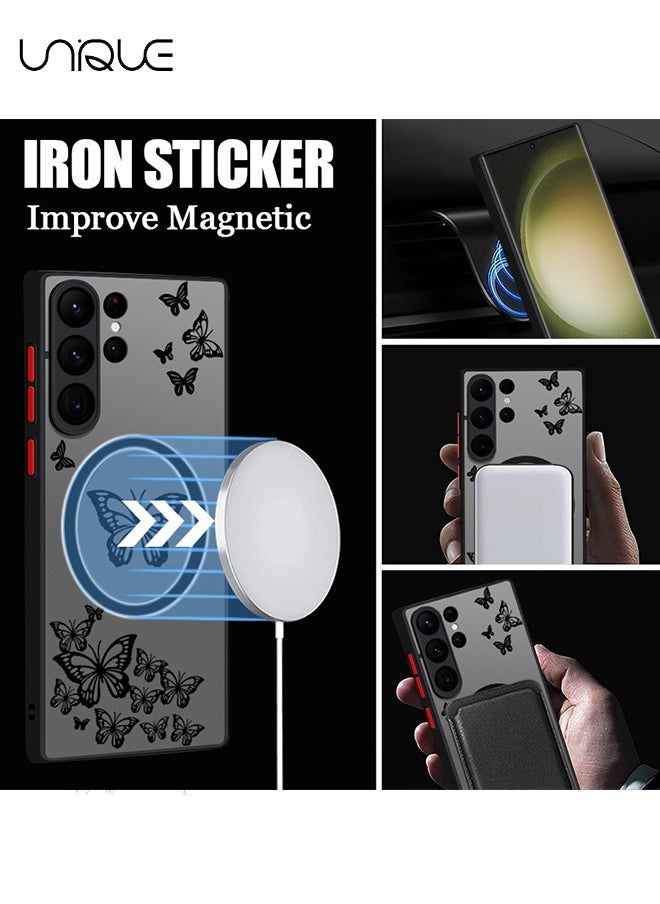 Unique - Compatible with Galaxy S24 Ultra Case, Black Butterfly Case, MagSafe Case, PC Case - Sleek and Minimalist Phone Case - TPU Drop Protection - Image 1