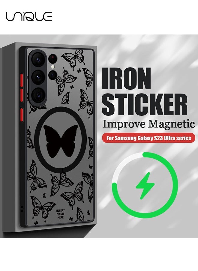 Unique - Compatible with Galaxy S24 Ultra Case, Black Butterfly Case, MagSafe Case, PC Case - Sleek and Minimalist Phone Case - TPU Drop Protection - Image 1