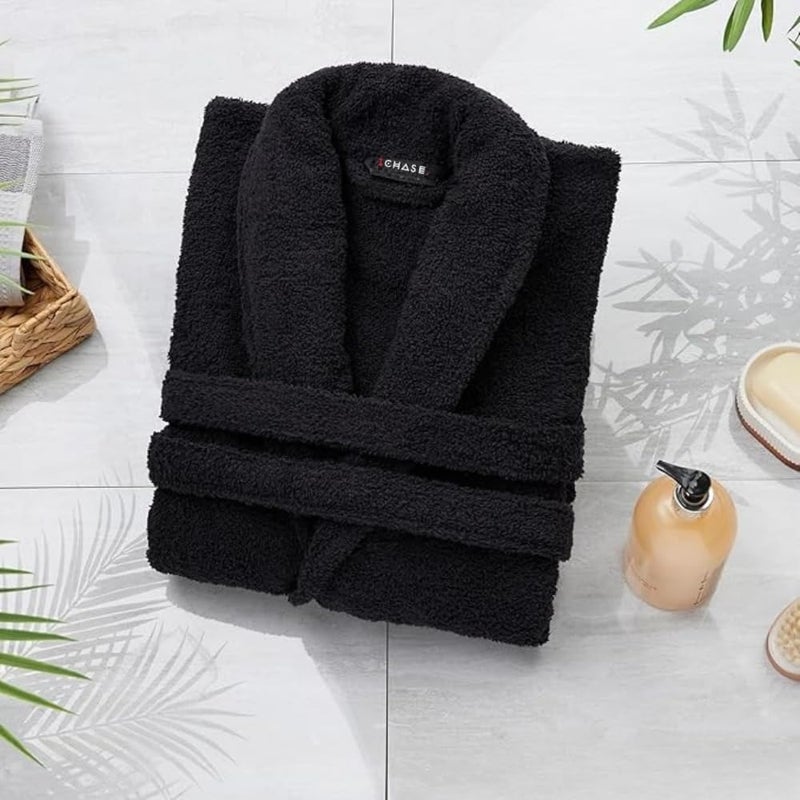 Unisex bathrobe for home use, cotton fabric, navy blue, ultra-soft and absorbent - Image 5
