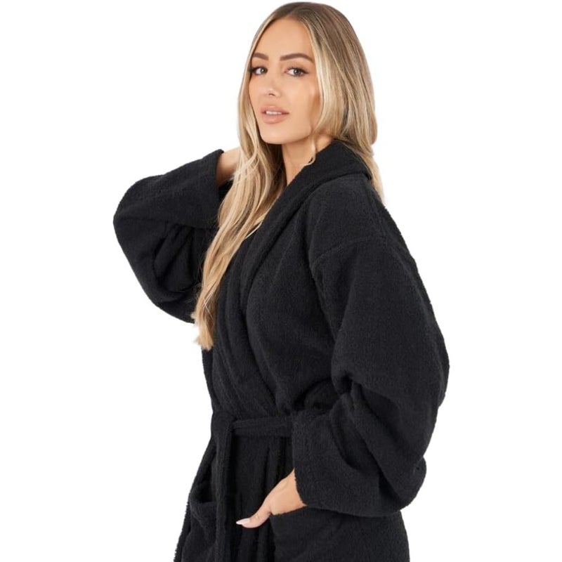Unisex bathrobe for home use, cotton fabric, navy blue, ultra-soft and absorbent - Image 4