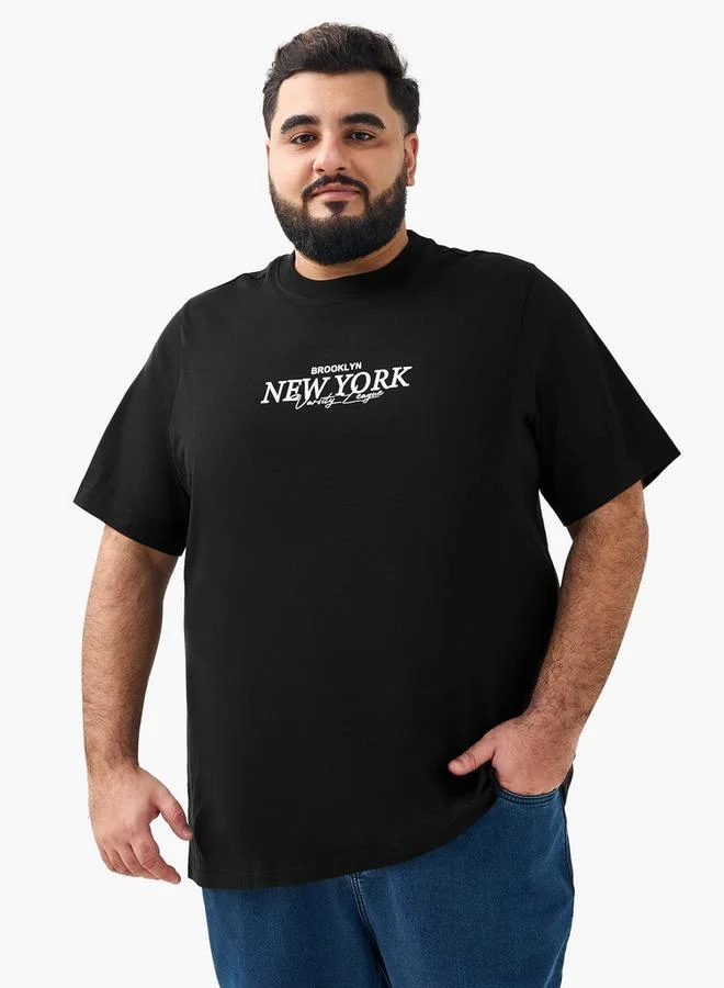ماكسيم تيشيرت رجالي بطبعة بروكلين نيويورك بياقة دائرية وأكمام قصيرة