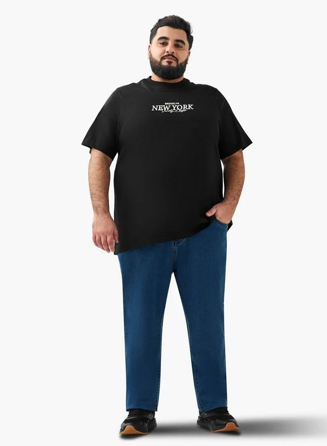 ماكسيم تيشيرت رجالي بطبعة بروكلين نيويورك بياقة دائرية وأكمام قصيرة