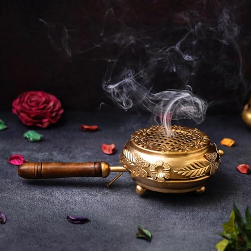 Sanvatsar Metal Incense Burner Butterfly Loban Dani Aarti Loban Dhoop Dani/Dhoop Dani Burner for Home Office Temple Puja (Round) Metal,Gold Polished (Gold - 10.5 inches) - Image 2
