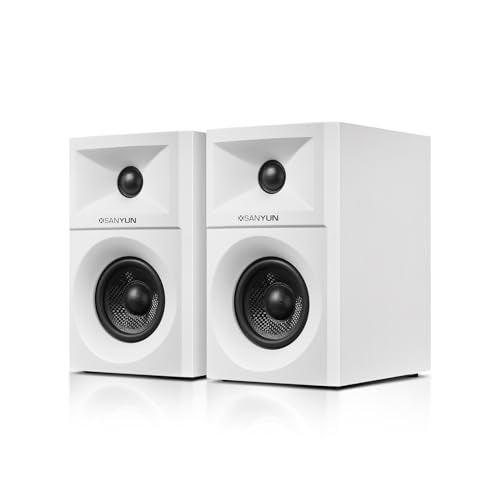 Sanyun SW203 2.0 Desktop Computer Speakers - Near-Field 3D Stereo with Vertical Imaging - 60W Triple-DSP Dual Independent Drive - 24bit USB-C DAC Bluetooth 5.4 AUX, HiFi PC Gaming (Pair, White) - Image 1