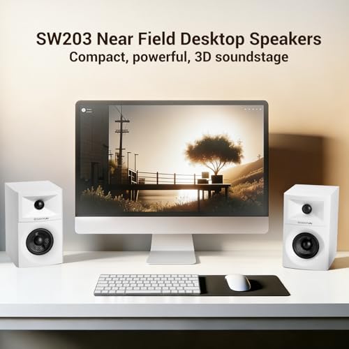 Sanyun SW203 2.0 Desktop Computer Speakers - Near-Field 3D Stereo with Vertical Imaging - 60W Triple-DSP Dual Independent Drive - 24bit USB-C DAC Bluetooth 5.4 AUX, HiFi PC Gaming (Pair, White) - Image 2