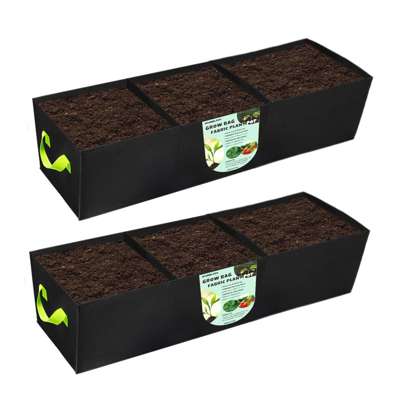 ANGELIOX 2Pcs Grow Bags 3Grids Rectangle Grow Bag14 Gallon Thickened 400G Fabric Garden Bed Nonwoven Square Flower Planter Containers for FlowersVegetableFruit Growing Pots with Handles