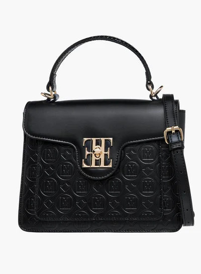 ELLE Monogram Embossed Satchel Bag with Top Handle