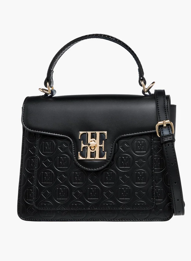 ELLE Monogram Embossed Satchel Bag with Top Handle