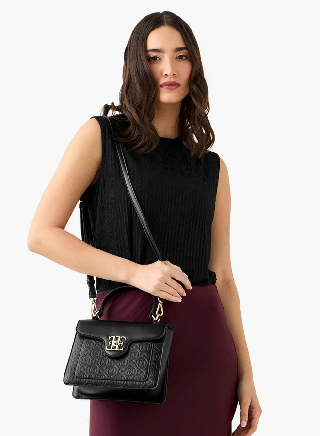 ELLE Monogram Embossed Satchel Bag with Top Handle