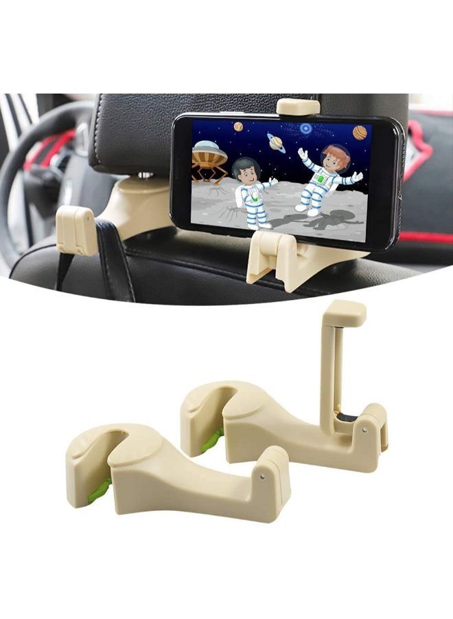 2 Pieces Car Back Seat Headrest Hooks with Phone Holder - Image 1