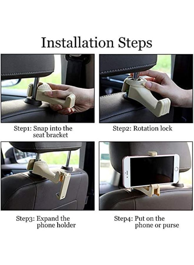 2 Pieces Car Back Seat Headrest Hooks with Phone Holder - Image 3