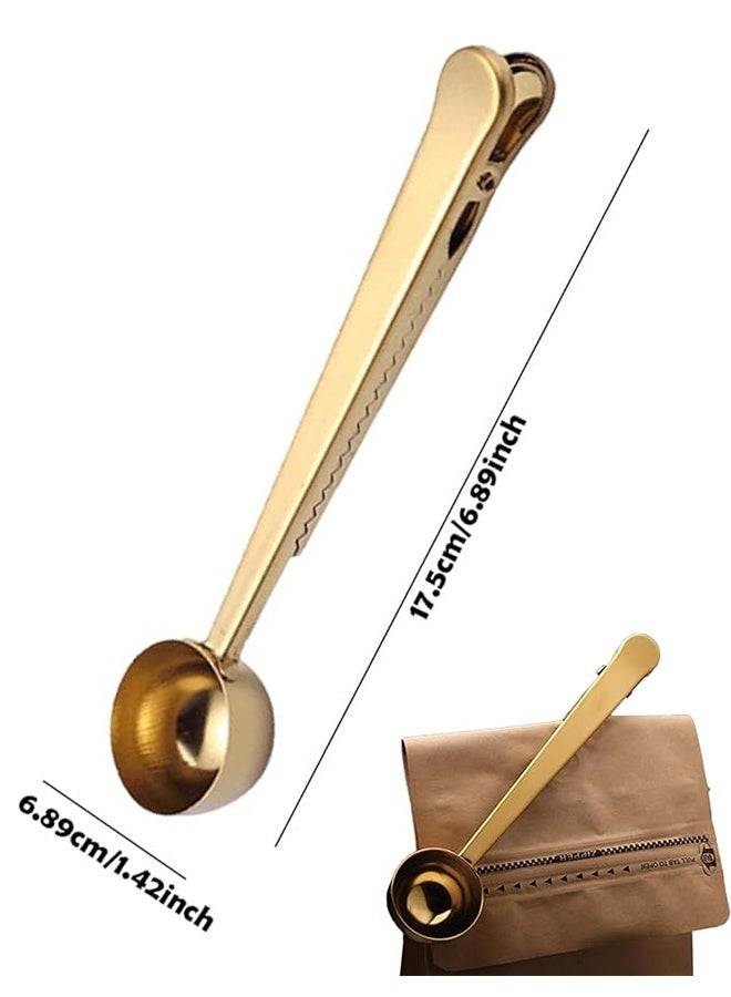 2PCS Coffee Scoop Clip Stainless Steel Tablespoon Coffee Spoon With long handle Multifunction Sealing Bag Clip For Tea, Coffee, Protein Powder, Instant Drinks, Kitchen Tools（gold） - Image 2
