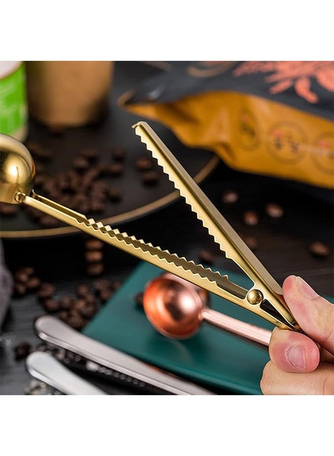 2PCS Coffee Scoop Clip Stainless Steel Tablespoon Coffee Spoon With long handle Multifunction Sealing Bag Clip For Tea, Coffee, Protein Powder, Instant Drinks, Kitchen Tools（gold） - Image 5