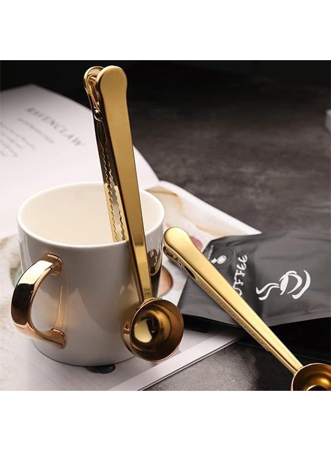 2PCS Coffee Scoop Clip Stainless Steel Tablespoon Coffee Spoon With long handle Multifunction Sealing Bag Clip For Tea, Coffee, Protein Powder, Instant Drinks, Kitchen Tools（gold） - Image 3