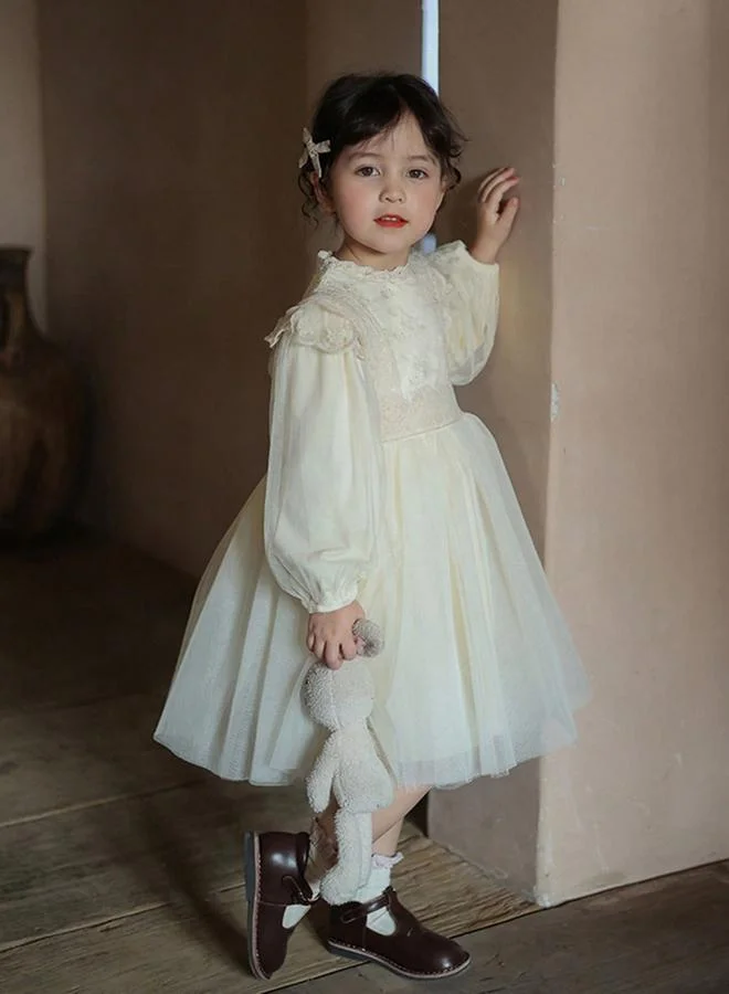 Take Two  Girls Beige Lace Long Sleeve A-Line Dress for Women | Best Price UAE