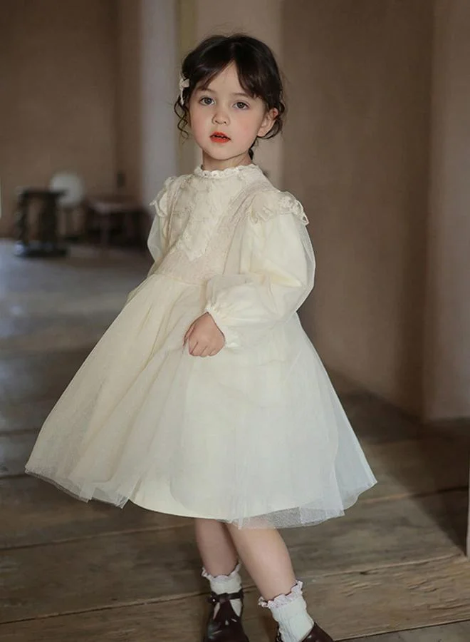 Take Two  Girls Beige Lace Long Sleeve A-Line Dress for Women | Best Price UAE