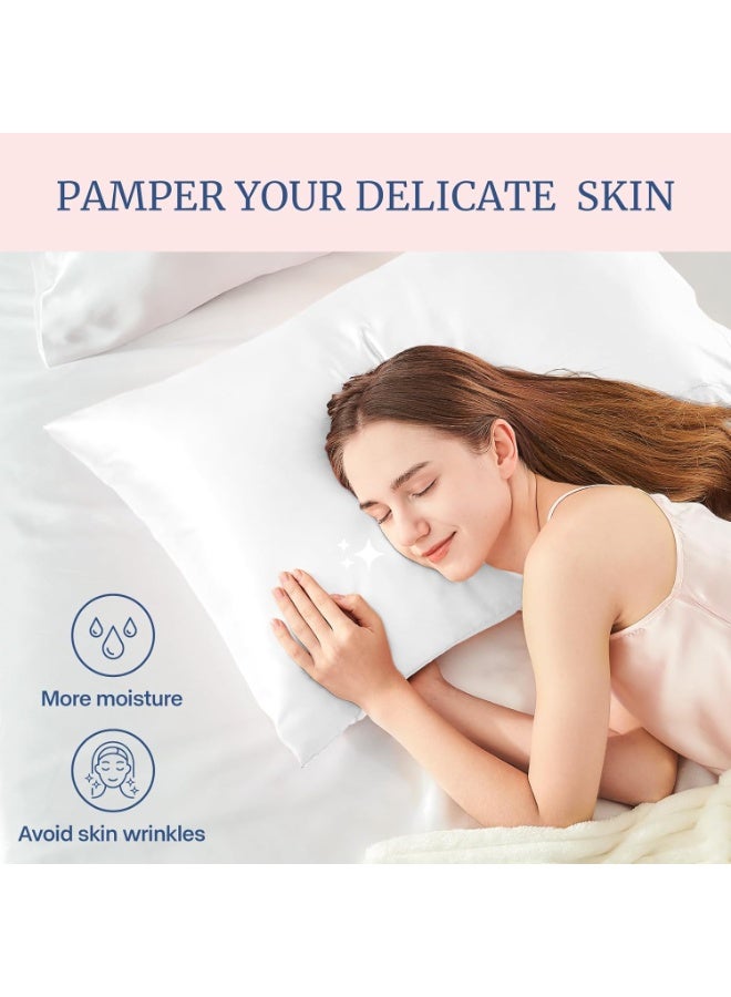 Satin Pillowcase for Hair and Skin, Super Soft and Cooling Similar to Silk Pillow Cases 2 Pack with Envelope Closure, Gift for Women Men(20"x26" Standard Size, White) - Image 3