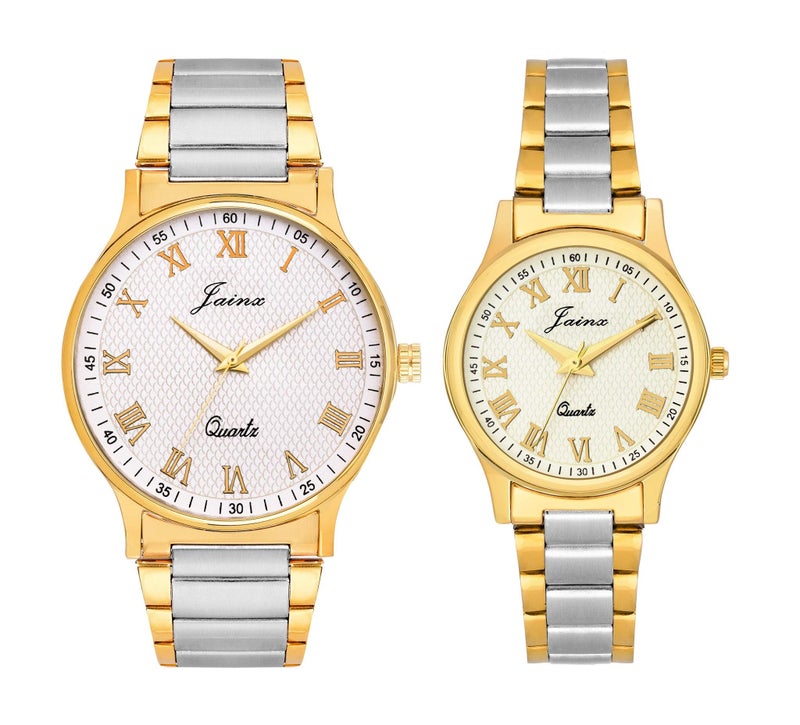 jainx Premium Golden Wedding Gift Set Analog Wrist Watch for Couple - JC441 - Image 1