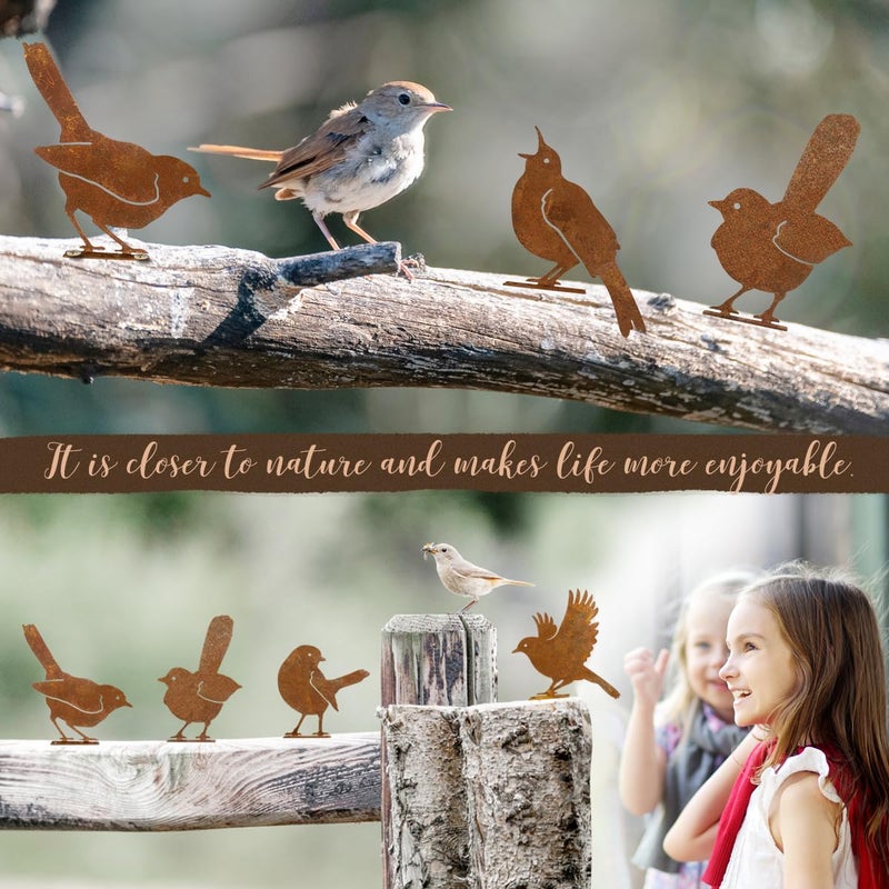 OULYDEKO 5PCS Rusty Birds Decoration,Outdoor Bird Wall Decor,Metal Birds Yard Decor, Metal Birds Craft Statue Ornaments - Garden Sculptures and Yard Art, Fence Decorations Outdoor,Rustic Garden Decor - Image 3