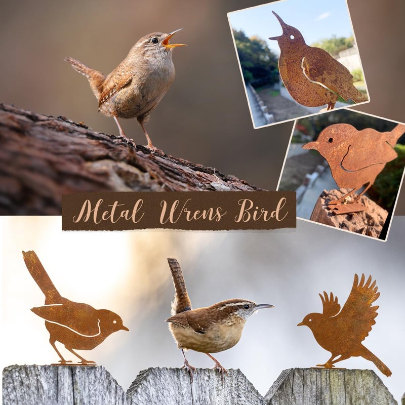 OULYDEKO 5PCS Rusty Birds Decoration,Outdoor Bird Wall Decor,Metal Birds Yard Decor, Metal Birds Craft Statue Ornaments - Garden Sculptures and Yard Art, Fence Decorations Outdoor,Rustic Garden Decor - Image 4