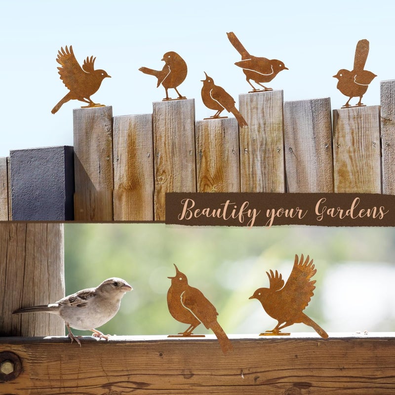 OULYDEKO 5PCS Rusty Birds Decoration,Outdoor Bird Wall Decor,Metal Birds Yard Decor, Metal Birds Craft Statue Ornaments - Garden Sculptures and Yard Art, Fence Decorations Outdoor,Rustic Garden Decor - Image 5