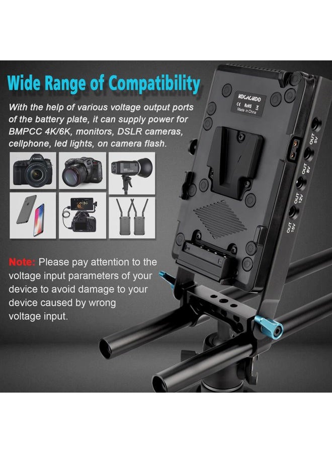 KOCACKOO V-Mount Lock Battery Plate Power Supply Splitter Adapter with 15mm Rod Clamp + BMPCC 4K and 6K Locking DC Cable for Blackmagic Pocket Cinema Camera 4K/6K. - Image 3