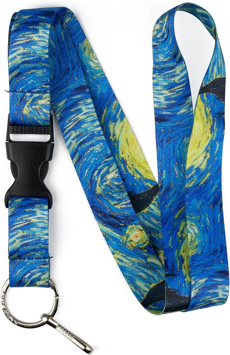 Limeloot Van Gogh Starry Night Premium Lanyard with Breakaway, Release Buckle and Flat Ring. - Image 1