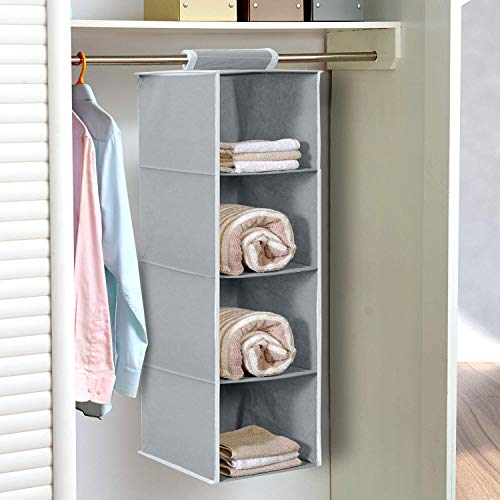 Kuber Industries 4 Shelf Closet Organizer for Wardrobe|Non-Woven Collapsible Wardrobe|Hanging Shelf for Clothes|4 Shelves Cloth Organizer|Pack of 2 (Grey) - Image 2