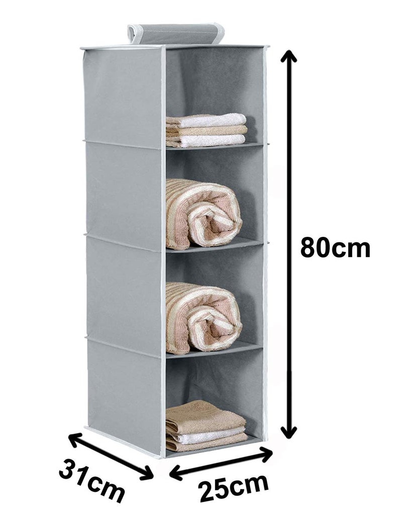 Kuber Industries 4 Shelf Closet Organizer for Wardrobe|Non-Woven Collapsible Wardrobe|Hanging Shelf for Clothes|4 Shelves Cloth Organizer|Pack of 2 (Grey) - Image 3