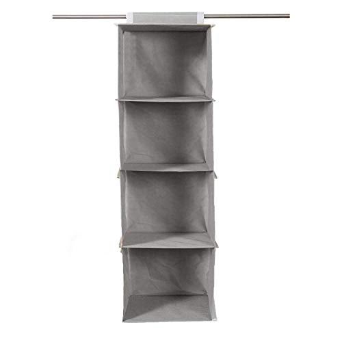 Kuber Industries 4 Shelf Closet Organizer for Wardrobe|Non-Woven Collapsible Wardrobe|Hanging Shelf for Clothes|4 Shelves Cloth Organizer|Pack of 2 (Grey) - Image 5
