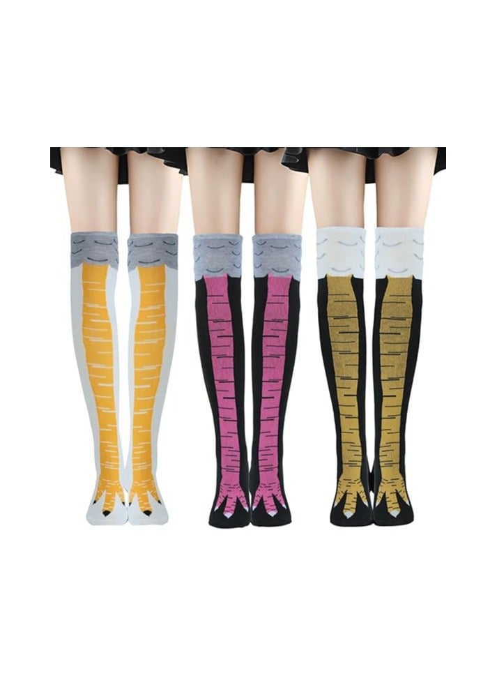 جوارب طويلة للركبة بتصميم أرجل دجاجة مرحة للأطفال والكبار، هدايا مبتكرة ومجنونة لحفلات الهالوين والكريسماس، جوارب قطنية مسامية، جوارب عصرية لطيفة للنساء - Image 1