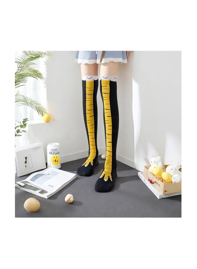 جوارب طويلة للركبة بتصميم أرجل دجاجة مرحة للأطفال والكبار، هدايا مبتكرة ومجنونة لحفلات الهالوين والكريسماس، جوارب قطنية مسامية، جوارب عصرية لطيفة للنساء - Image 2