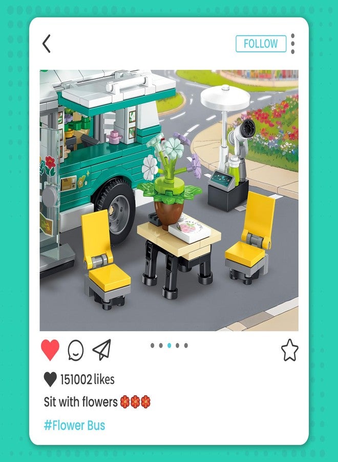 Brihappen Flower Bus Camper Van Building Set 948 PCS Botanical Flower Truck Toy with Opening Doors, Rotating Wheels & Outdoor Furniture, Creative Building Kit Gift for Adults - Image 3